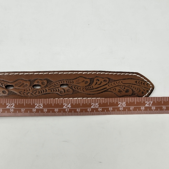 NOCONA BELT CO. BROWN EMBOSSED LEATHER BELT BULL RIDER BUCKLE YOUTH SIZE 22 BOYS - Picture 12 of 13